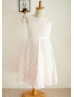 Ivory Lace Pink Lining Knee Length Flower Girl Dress 
